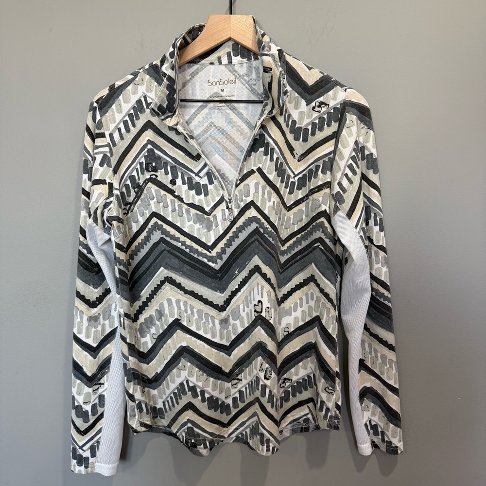 Sansoleil Zigzag Quarter-Zip Pullover‎ in Monochrome Size M